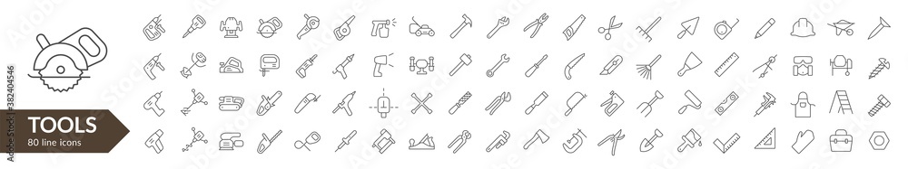 Tools line icon set. Isolated signs on white background. Vector illustration. Collection Tools line icon set. Isolated signs on white background. Vector illustration. Collection