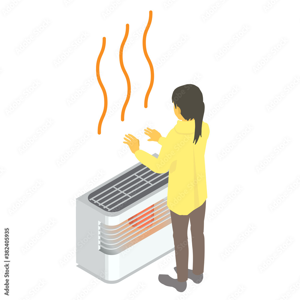 ストーブの前で手を温める女性のベクターイラスト Stock Vector | Adobe Stock