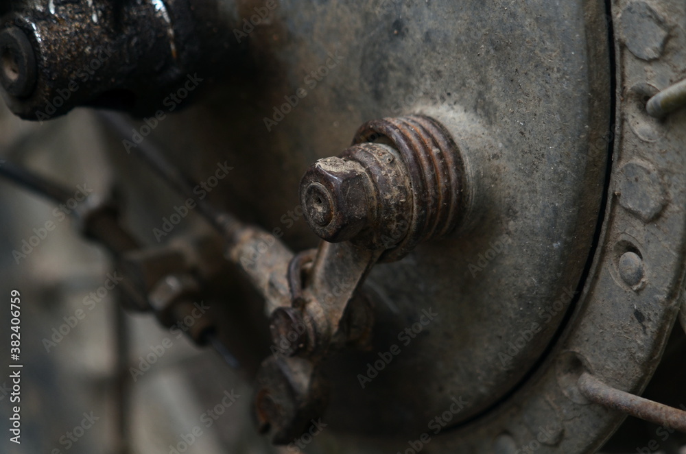 Photo of heavy motorcycle front wheel brake rods Photo of heavy motorcycle front wheel brake rods