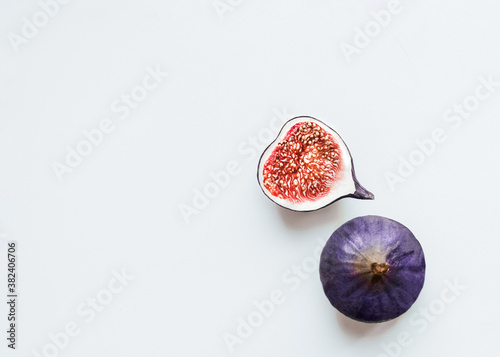 Figs Photo in minimal style with copy space Poster template with fig fruit on white background