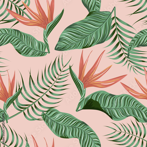 Floral seamless pattern with leaves. tropical background 