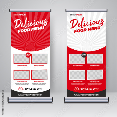 Food and Restaurant roll up banner design template