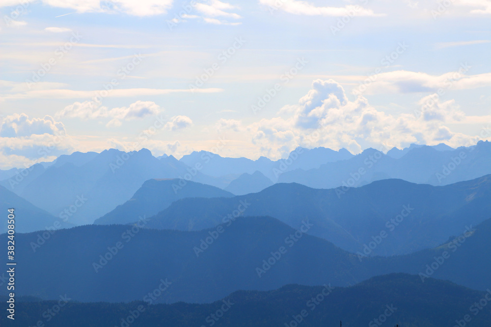 Fototapeta premium View over mountains (Bavarian Alps, Germany, from Herzogenstand)
