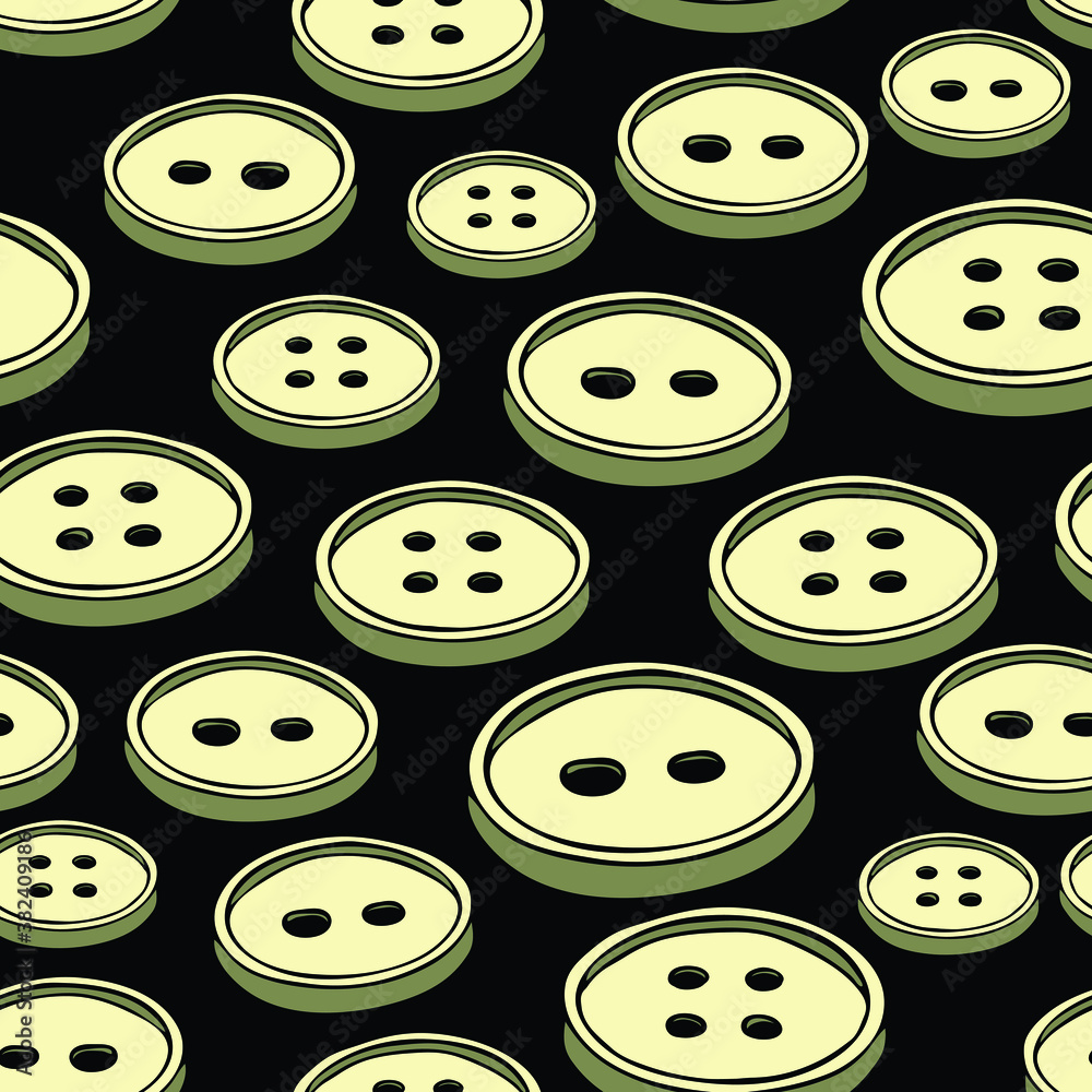 Seamless vector pattern with white buttons on black background. Simple tailor wallpaper design. Sewing fashion textile. Seamless vector pattern with white buttons on black background. Simple tailor wallpaper design. Sewing fashion textile.