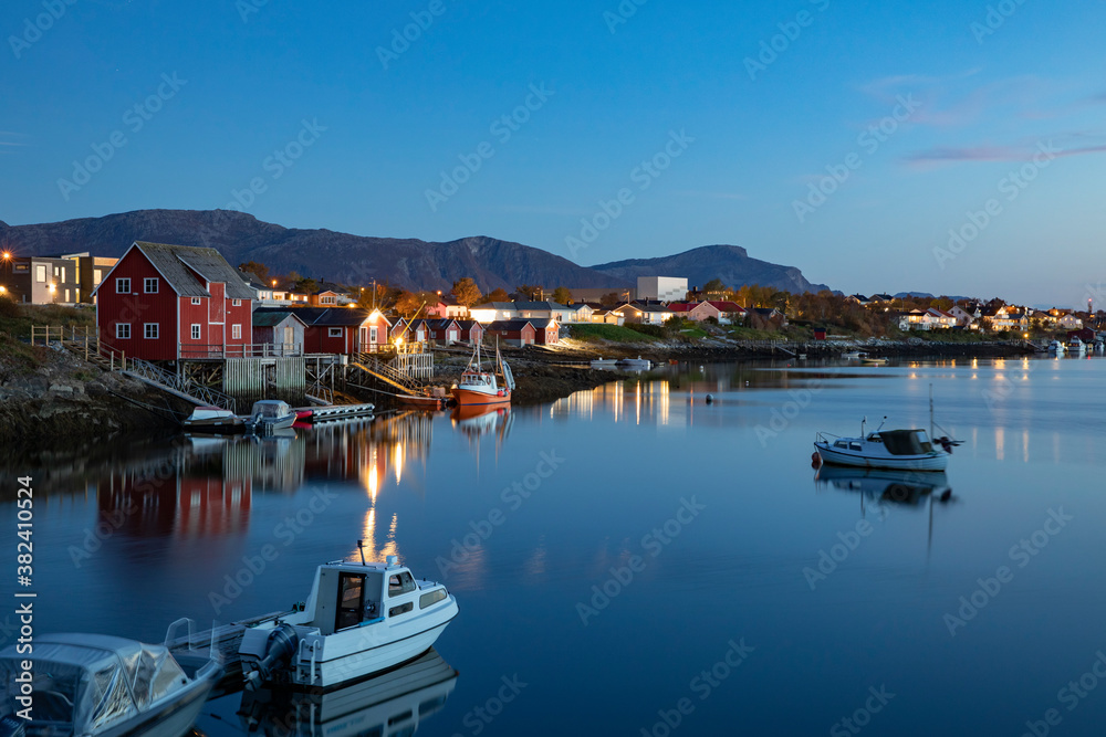 Blue hour in Brønnøysund harbor area, Northern Norway