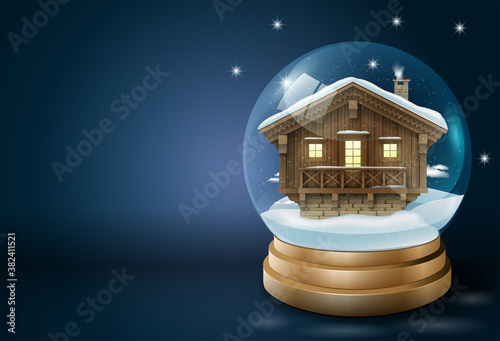 Crystal Christmas ball with a small house