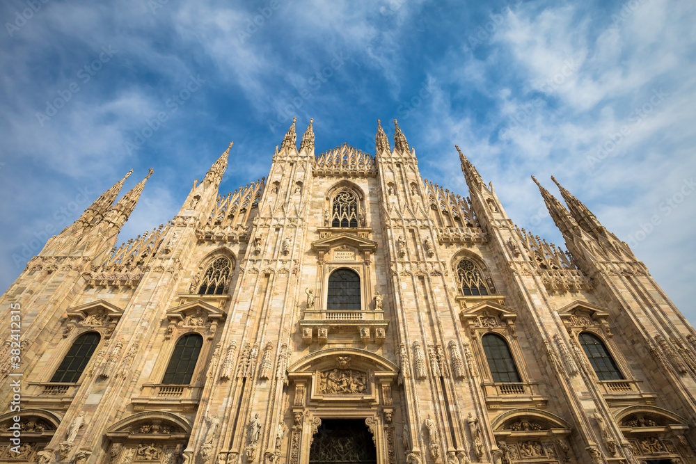 Milan Cathedral (Duomo di Milano) with blue sky and sunset light