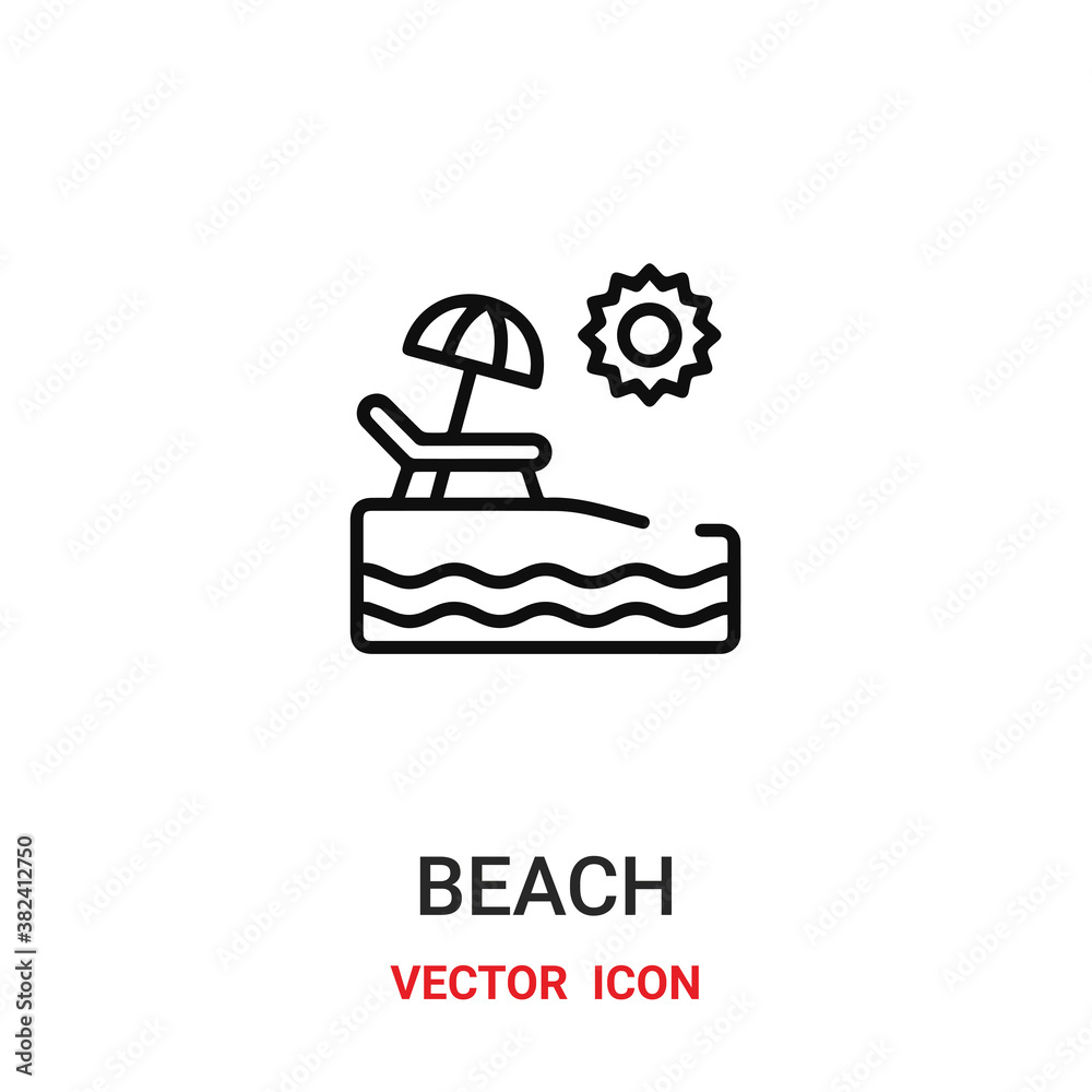 Beach vector icon. Modern, simple flat vector illustration for website or mobile app.Sea,umbrella and sun symbol, logo illustration. Pixel perfect vector graphics