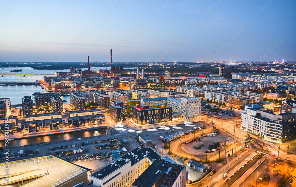 Aerial view of Jatkasaari the brand new residential district of Helsinki, Finland.