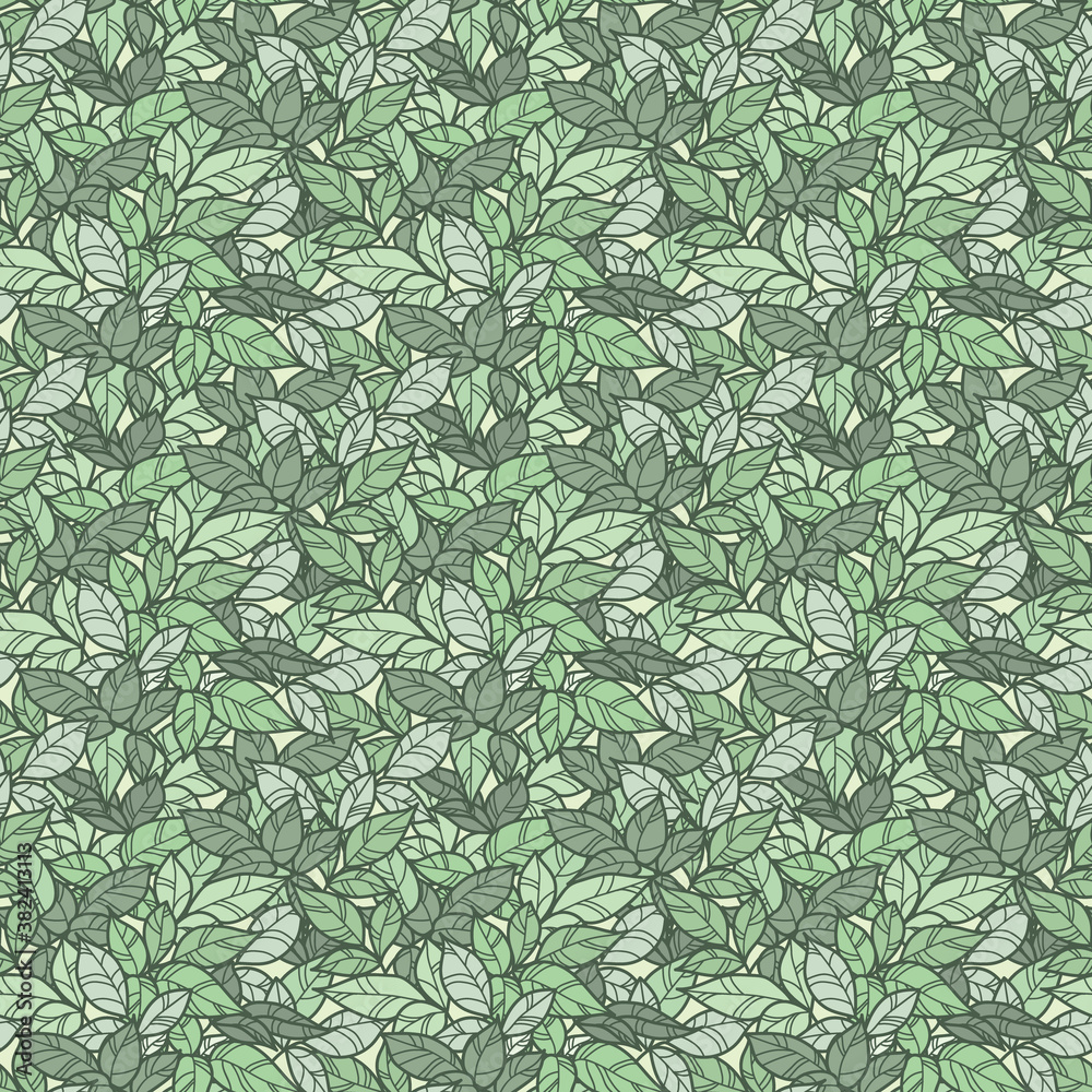 Obraz premium Jungle or forest leaves green seamless pattern vector design background.