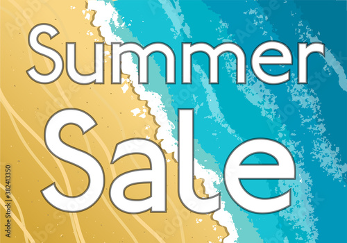 horizontal sea coast landscape. lettering summer sale.