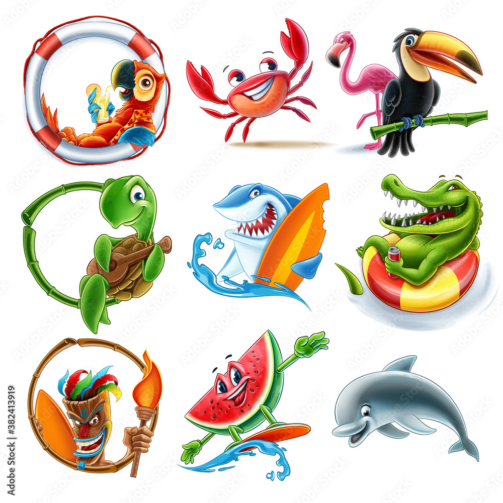 Fototapeta premium set of animals for illustrated summer decorations