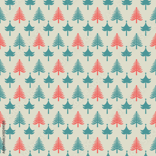 Seamless Christmas pattern with fir trees on a white background.