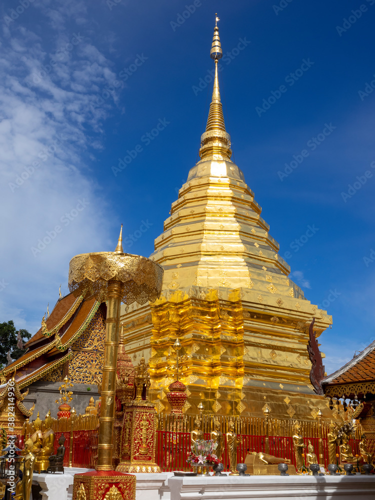 golden pagoda at Wat Phra That Doi Suthep or Phra That Doi Suthep temple in Chiang Mai, Thailand, travel destination
