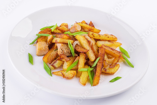 Fried potatoes with green onions