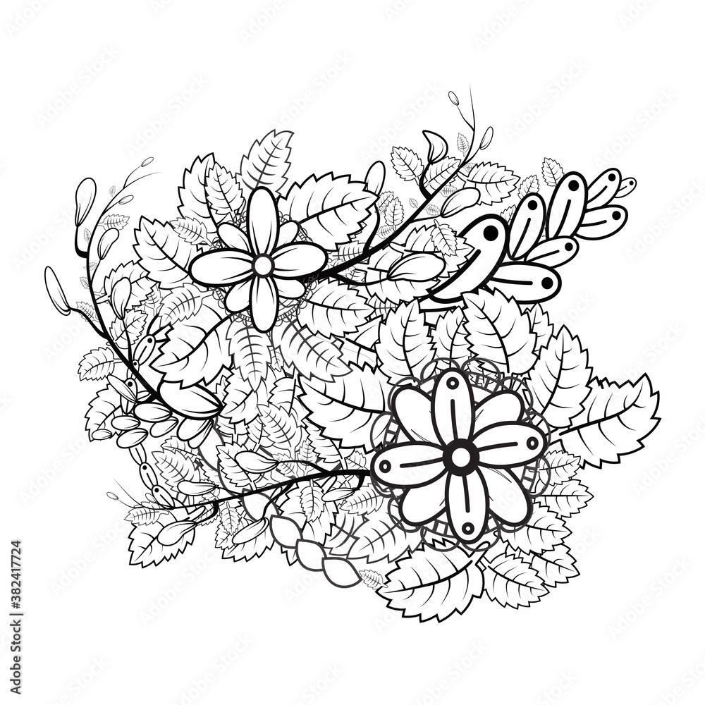 Doodle flowers black white background Doodle flowers black white background
