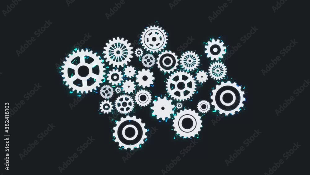 Business Gears Mechanism With Electric Reveal Fx Animation/ 4k animation of a technology business background loader with gears mechanism rotating and revealing with electric effects