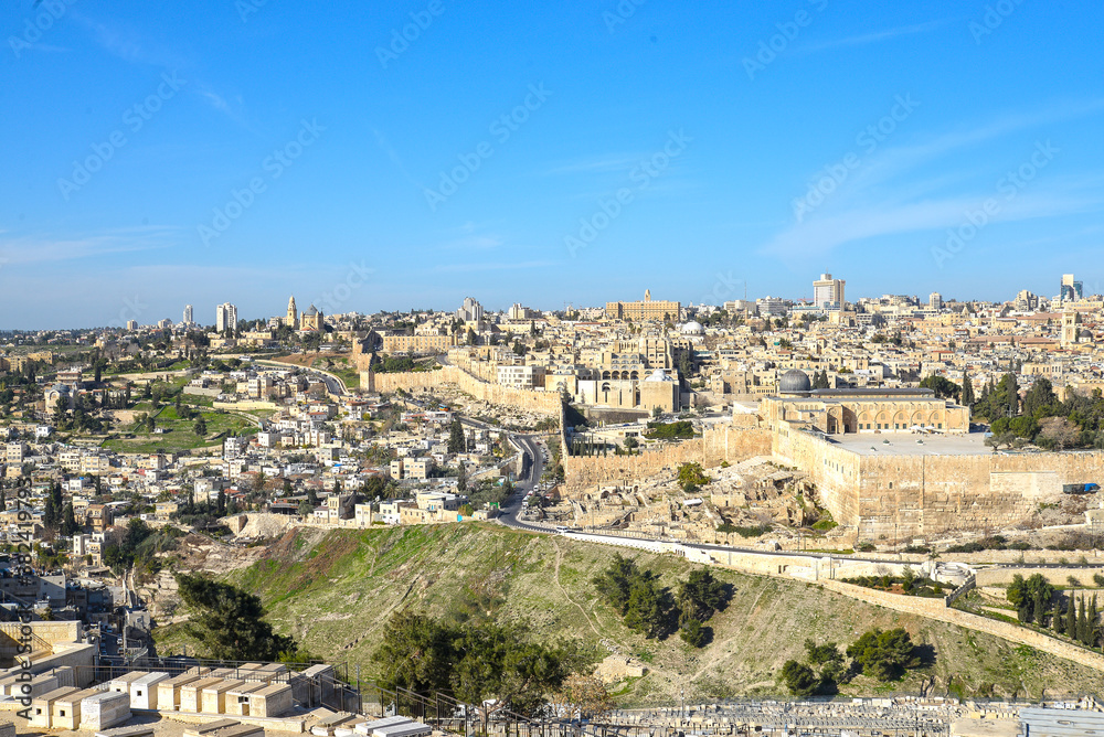 view of the city of Jerusalem photographed from the Mount of Olives 