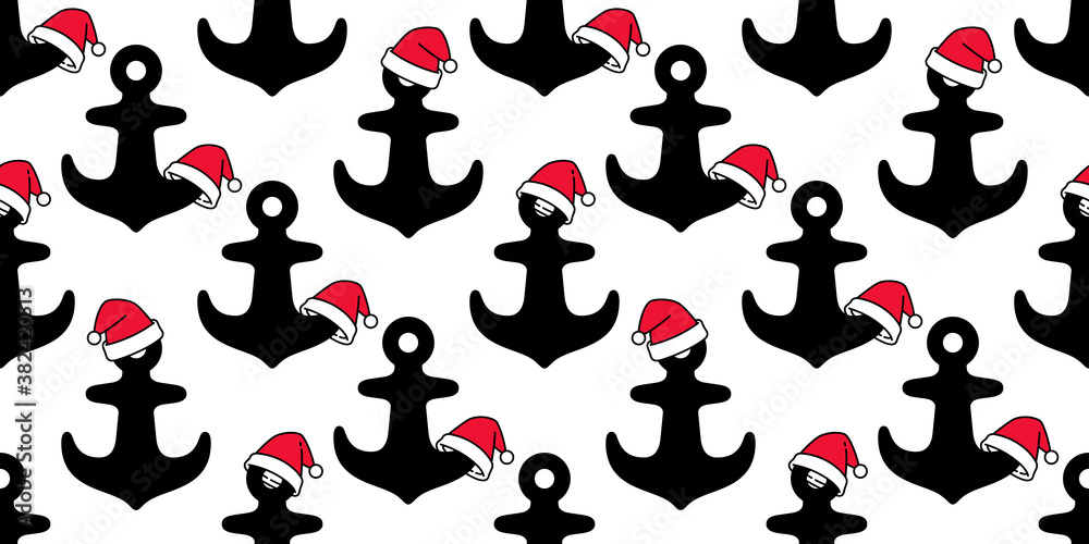 Anchor vector christmas santa claus hat icon logo helm boat symbol pirate Nautical maritime cartoon simple illustration doodle graphic design