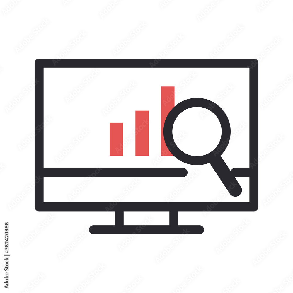 bars chart in computer and lupe line and fill style icon vector design bars chart in computer and lupe line and fill style icon vector design