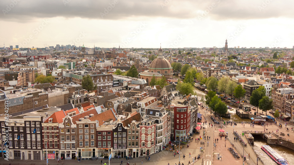 Panoramic rooftop view of Amsterdam from Central Station