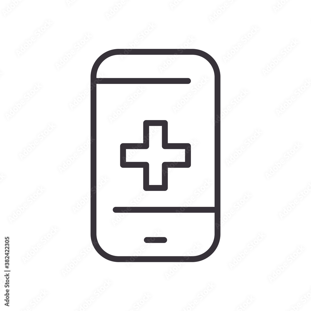 Medical smartphone with cross line style icon vector design Medical smartphone with cross line style icon vector design