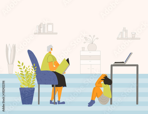 Mental disorder. Vector person with bad mood.