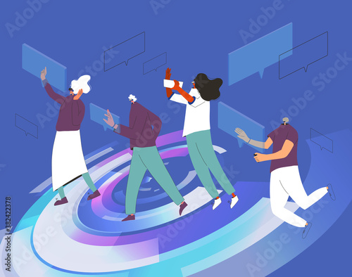 People with vr glasses. Vector virtual reality set