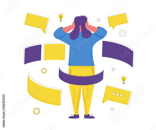 Social media anxiety concept. Flat vector design.