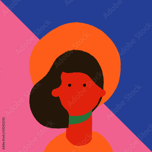 Abstract girl with black hair with nimbus