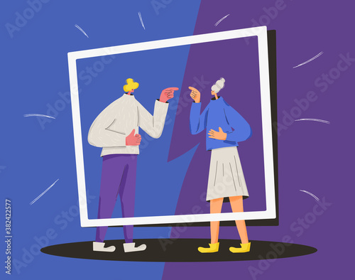 Pair of people conflict. Quarrel vector design.
