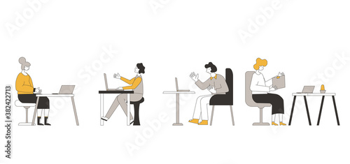 Online stress therapy scene. Color vector flat.