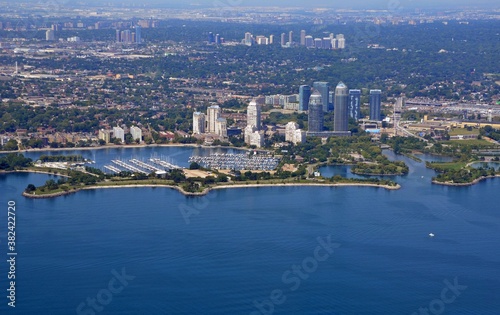 Aerial view of the urban skyline at the Humber Bay park Toronto, Marina and urban landscape above Lake Ontario © skyf