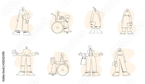 Women with books. Set of female characters. Book lovers collection. Vector illustration.