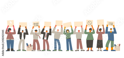 Job search concept. Dismissed people vector flat.