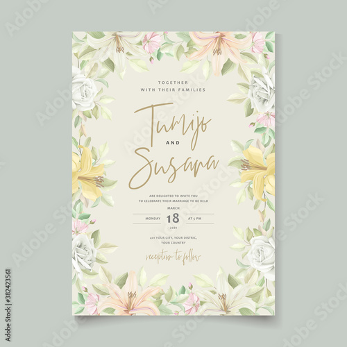 Beautiful floral lily flowers invitation card