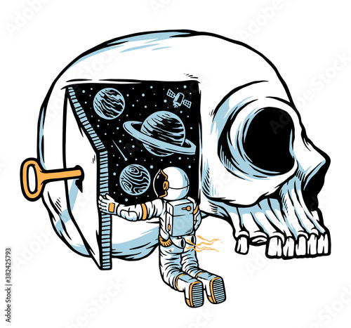 Astronauts think of opening the doors of the universe illustration