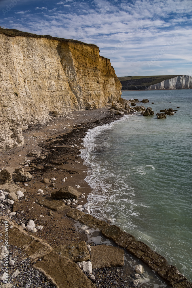 Seaford Head and Seven Sisters chalk cliffs, Sussex, England