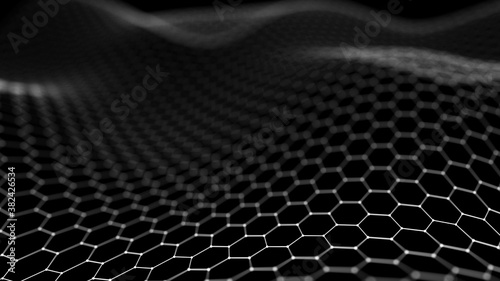 Futuristic hexagon background. 3D rendering. Big data visualization.