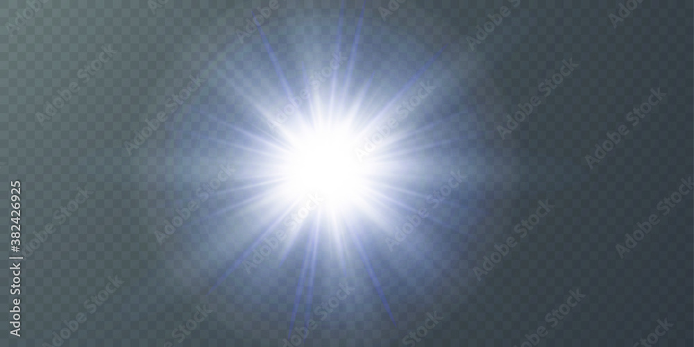 Abstract transparent sunlight special lens flare light effect.
Vector blur in motion glow glare. Isolated transparent background. Decor element. Horizontal star burst rays and spotlight.