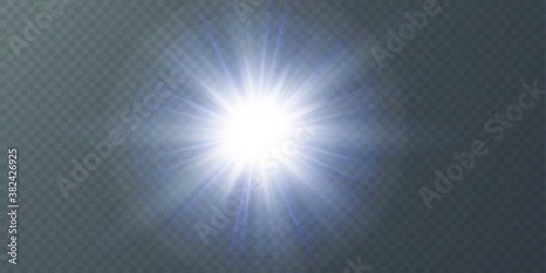 Abstract transparent sunlight special lens flare light effect.
Vector blur in motion glow glare. Isolated transparent background. Decor element. Horizontal star burst rays and spotlight.