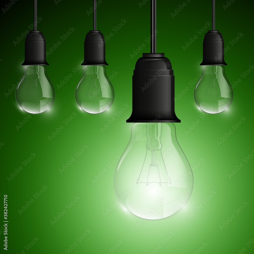 Light bulb illuminated, realistic illustration. stylish conceptual digital idea design background Light bulb illuminated, realistic illustration. stylish conceptual digital idea design background