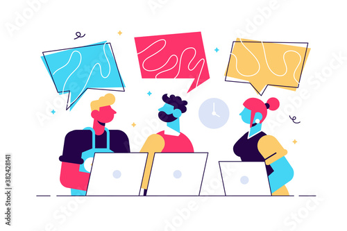 Vector cartoon illustration of Co-working team