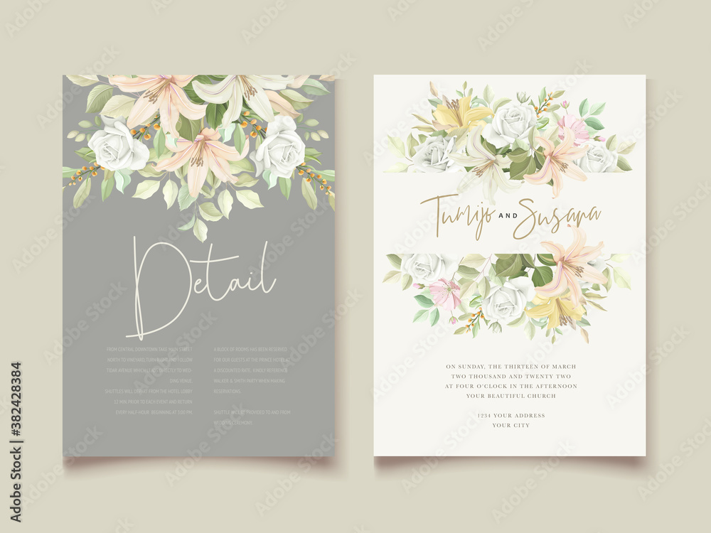 Beautiful floral lily flowers invitation card Beautiful floral lily flowers invitation card