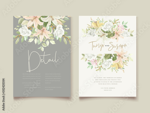 Beautiful floral lily flowers invitation card © lukasdedi