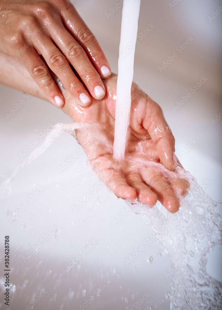 Washing hands rubbing with soap woman for corona virus prevention, hygiene to stop spreading coronavirus
