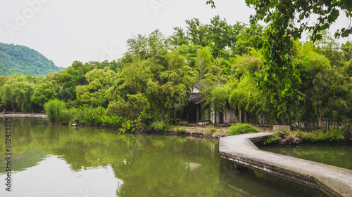 Path over water in Lanting (Orchid Pavilion) scenic area in Shaoxing, China
