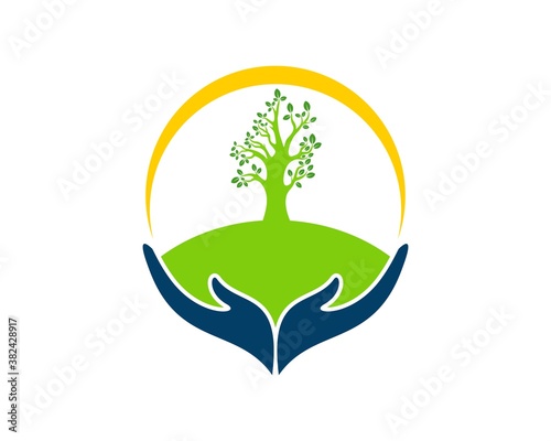 Hand care with nature tree and swoosh