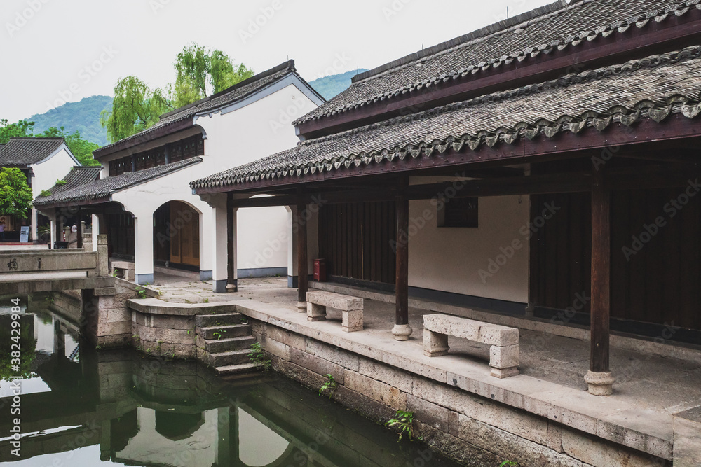 Chinese architecture by canal in Lanting (Orchid Pavilion) scenic area in Shaoxing, China Chinese architecture by canal in Lanting (Orchid Pavilion) scenic area in Shaoxing, China