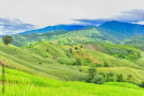 Landscape of Lush Green Mountains in Nan  Northern Thailand